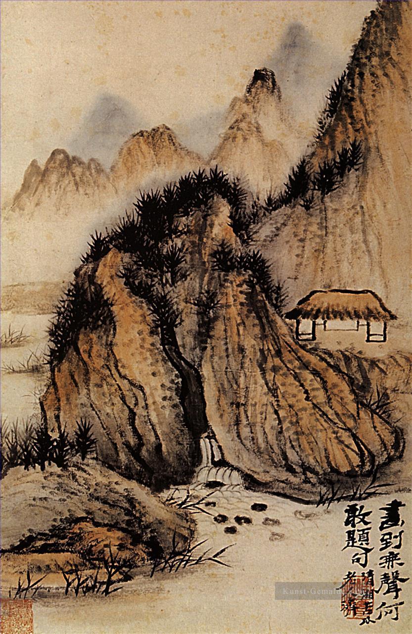 Shitao die Quelle in der Höhle des Felsens 1707 alte China Tinte Ölgemälde